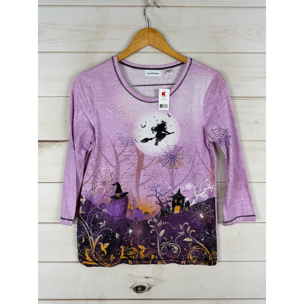ib diffusion Top Womens Small Purple Halloween Witch Haunted House NEW